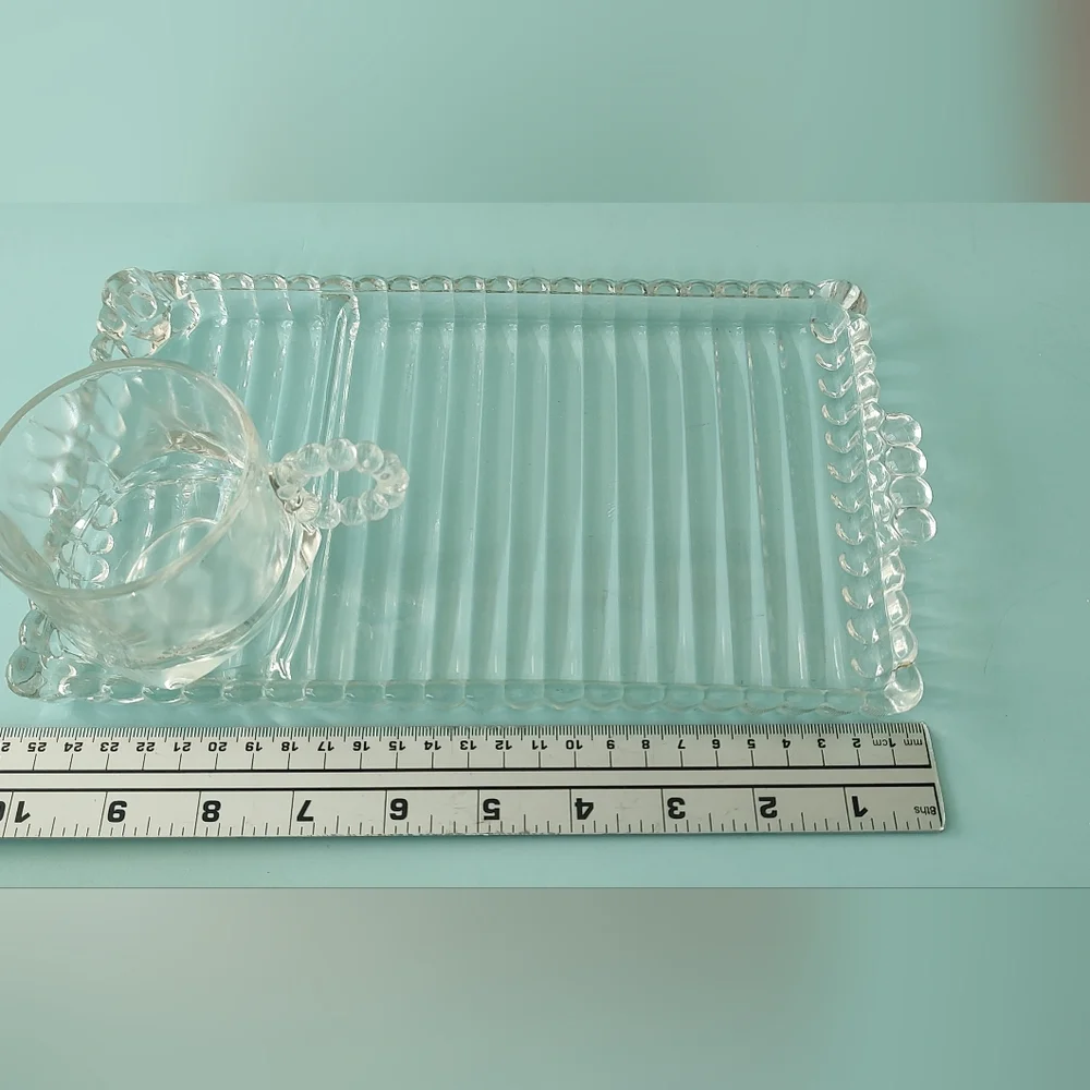 Set 2 Pieces Vintage 1950's Hazel Atlas Sip And Smoke Snack Tray Glass